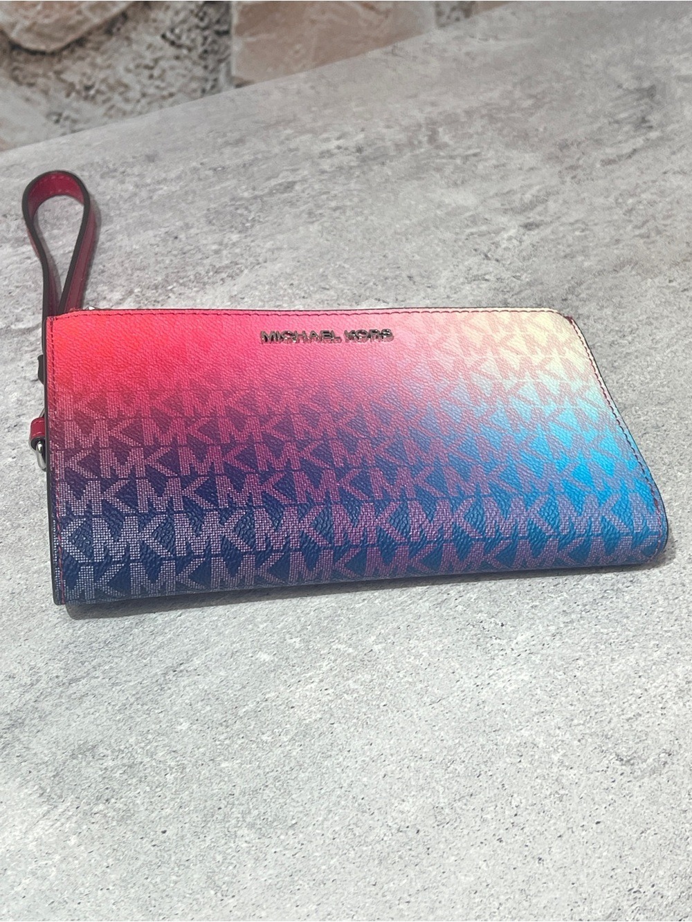Michael Kors Jaycee Gradient Pink Blue White MK Logo Backpack & Matching Wallet - Picture 13 of 14